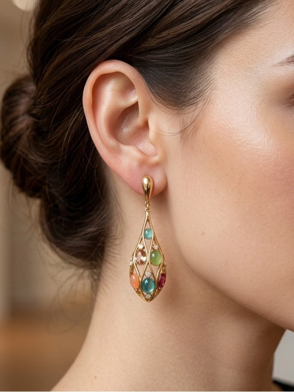 14K Gold Plated Australian Crystal Tear Drop Earrings Hypoallergenic Limited - Picture 2 of 3